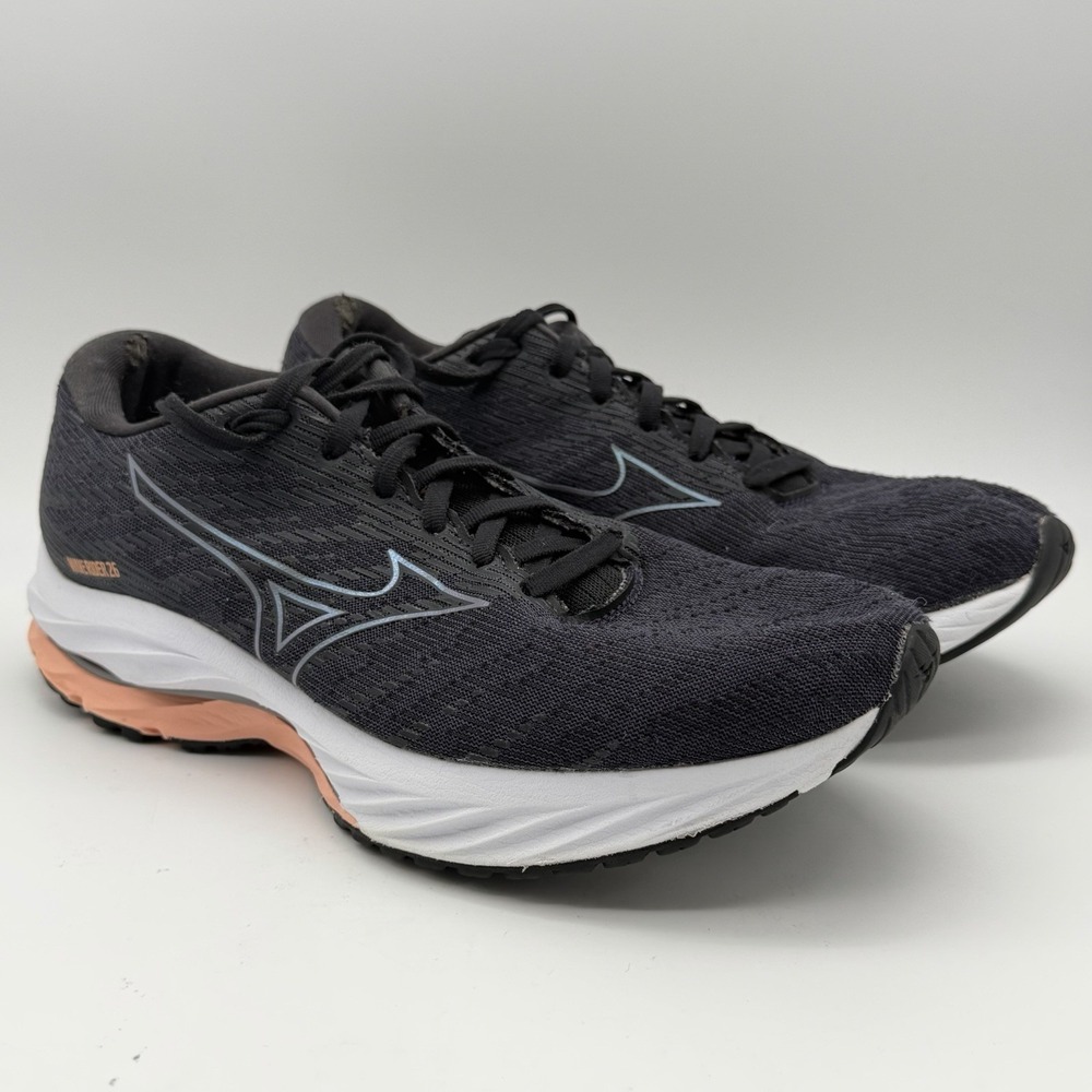 Mizuno Wave Rider 26 Womens 10 Wide D Running Shoes Black Peach 411379